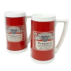 Pair of Vintage 1970s Budweiser Beer Plastic Stein Mug 16oz